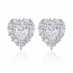 Heart-Shaped 925 Sterling Silver white Stone Stud Earring - NAFALUXE