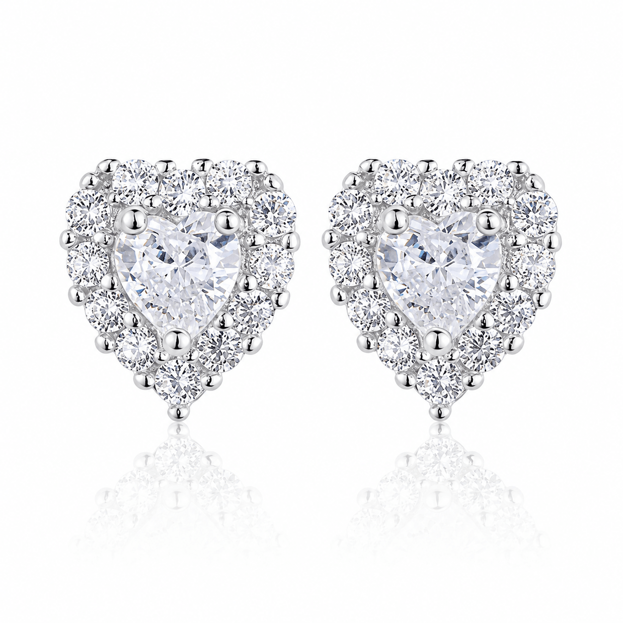 Heart-Shaped 925 Sterling Silver white Stone Stud Earring - NAFALUXE