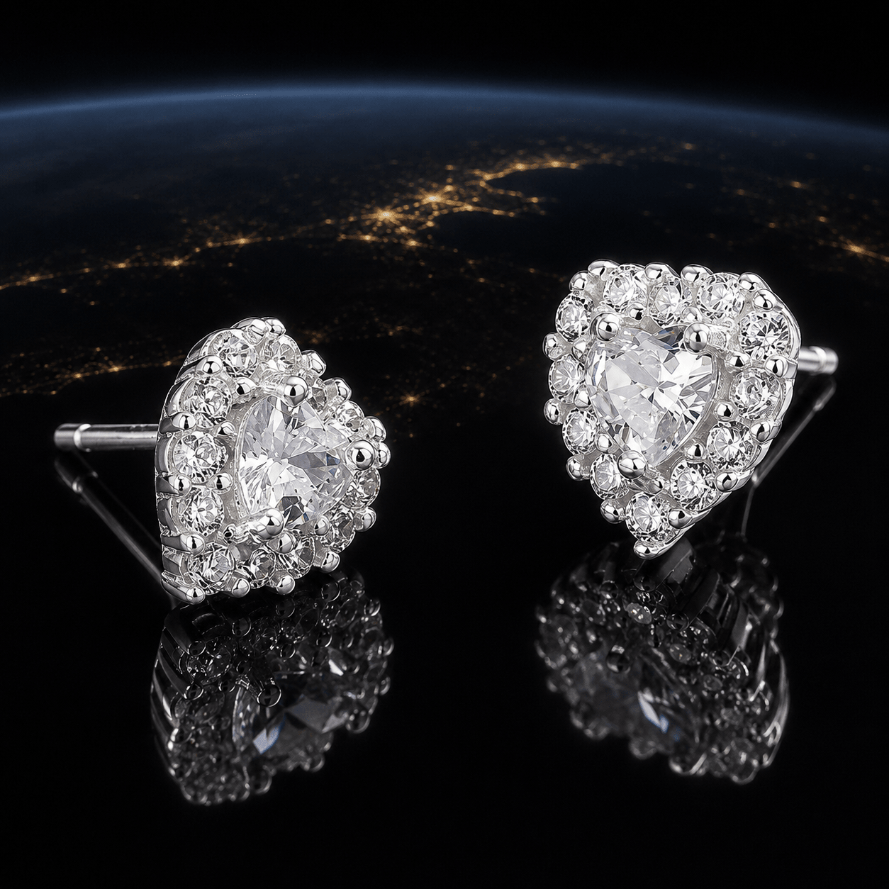Heart-Shaped 925 Sterling Silver white Stone Stud Earring - NAFALUXE