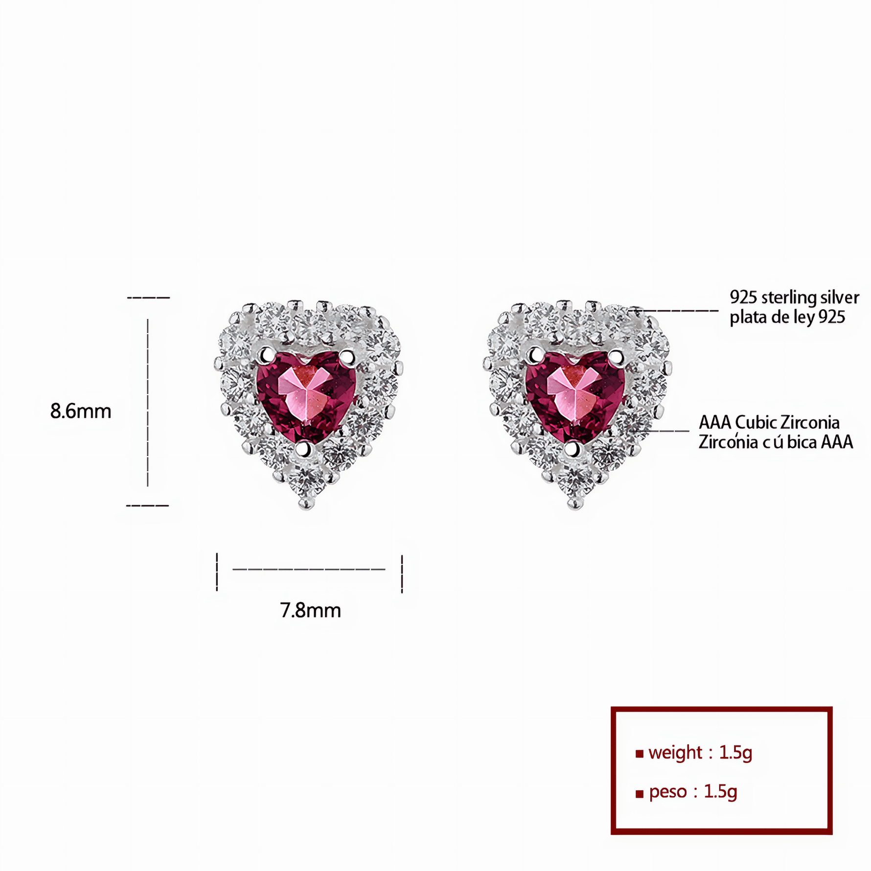 heart - shaped stud earrings - NAFALUXE