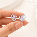 Heart Stud Earrings with Pink Flower AAA Cubic Zirconia - NAFALUXE