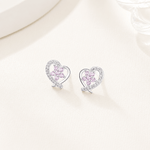 Heart Stud Earrings with Pink Flower AAA Cubic Zirconia - NAFALUXE