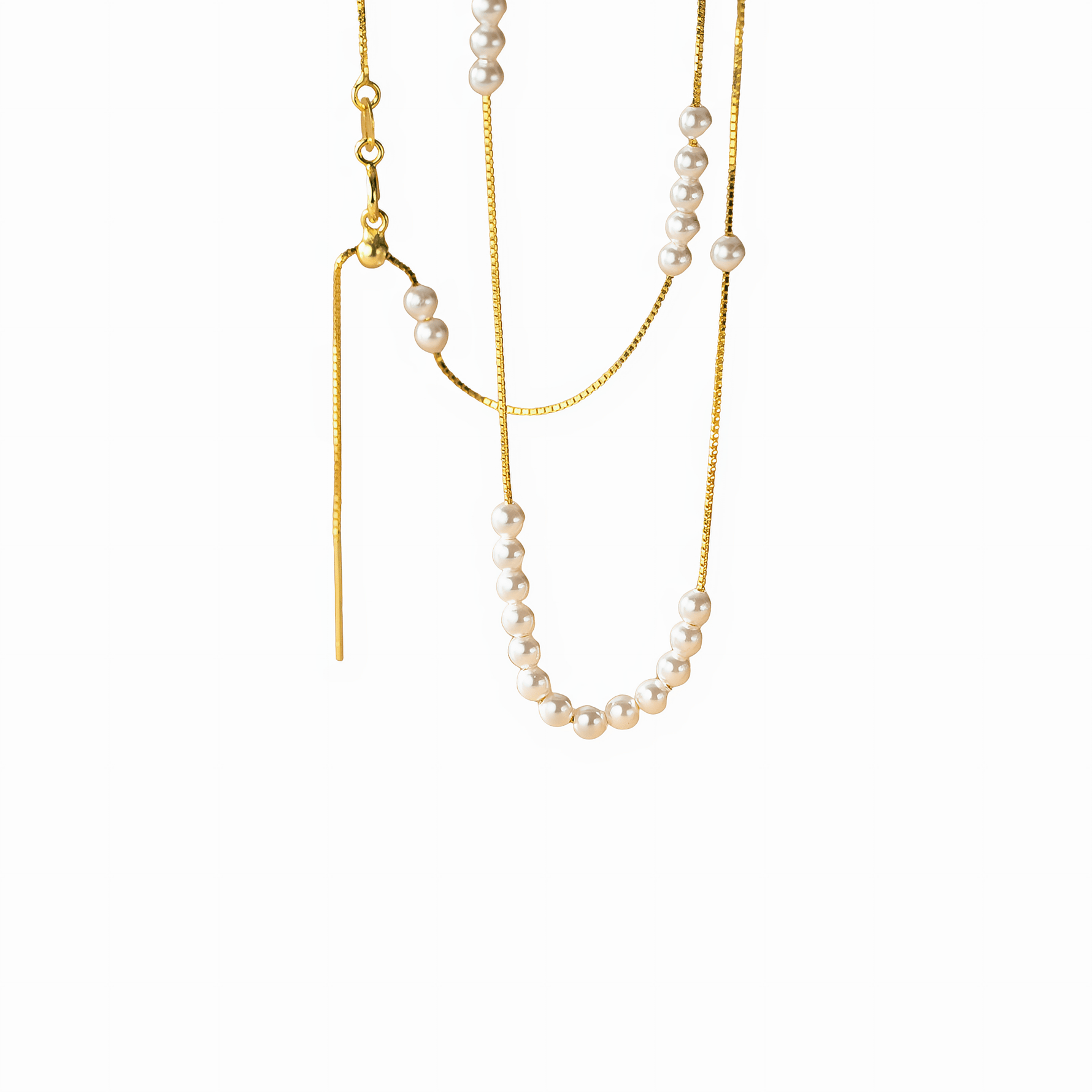 Layered Pearl Chain Necklace in Gold - Plated Sterling Silver - NAFALUXE