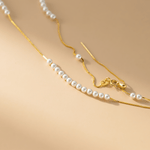 Layered Pearl Chain Necklace in Gold - Plated Sterling Silver - NAFALUXE