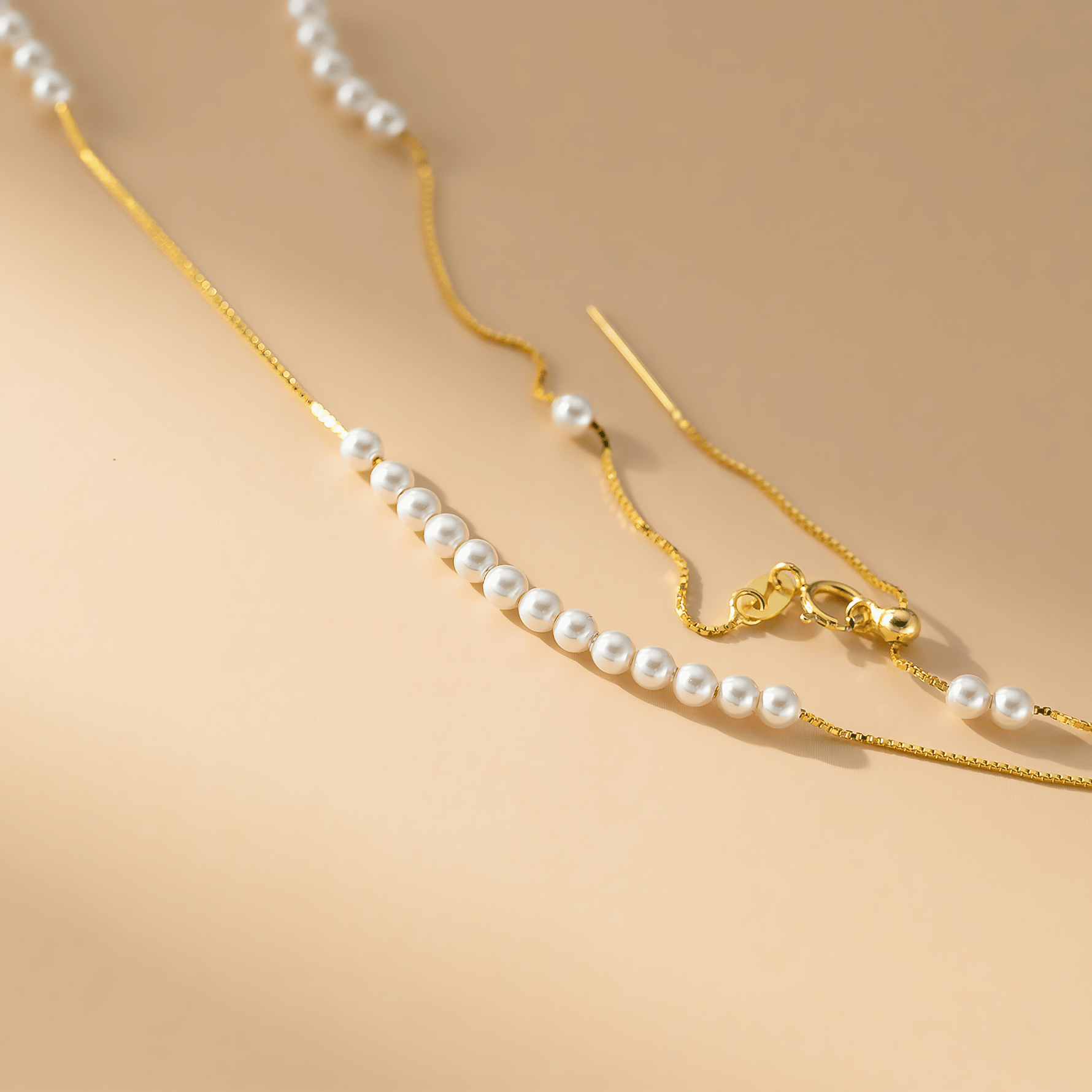 Layered Pearl Chain Necklace in Gold - Plated Sterling Silver - NAFALUXE