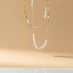 Layered Pearl Chain Necklace in Gold - Plated Sterling Silver - NAFALUXE
