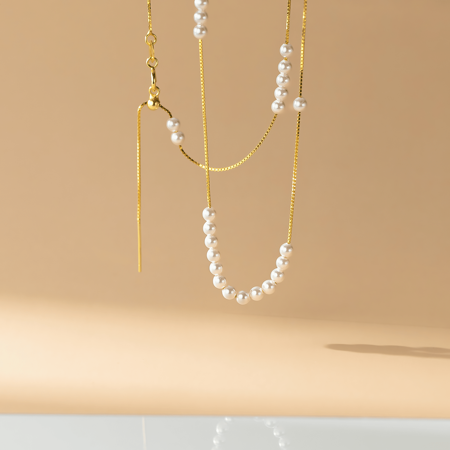 Layered Pearl Chain Necklace in Gold - Plated Sterling Silver - NAFALUXE