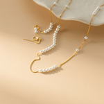 Layered Pearl Chain Necklace in Gold - Plated Sterling Silver - NAFALUXE