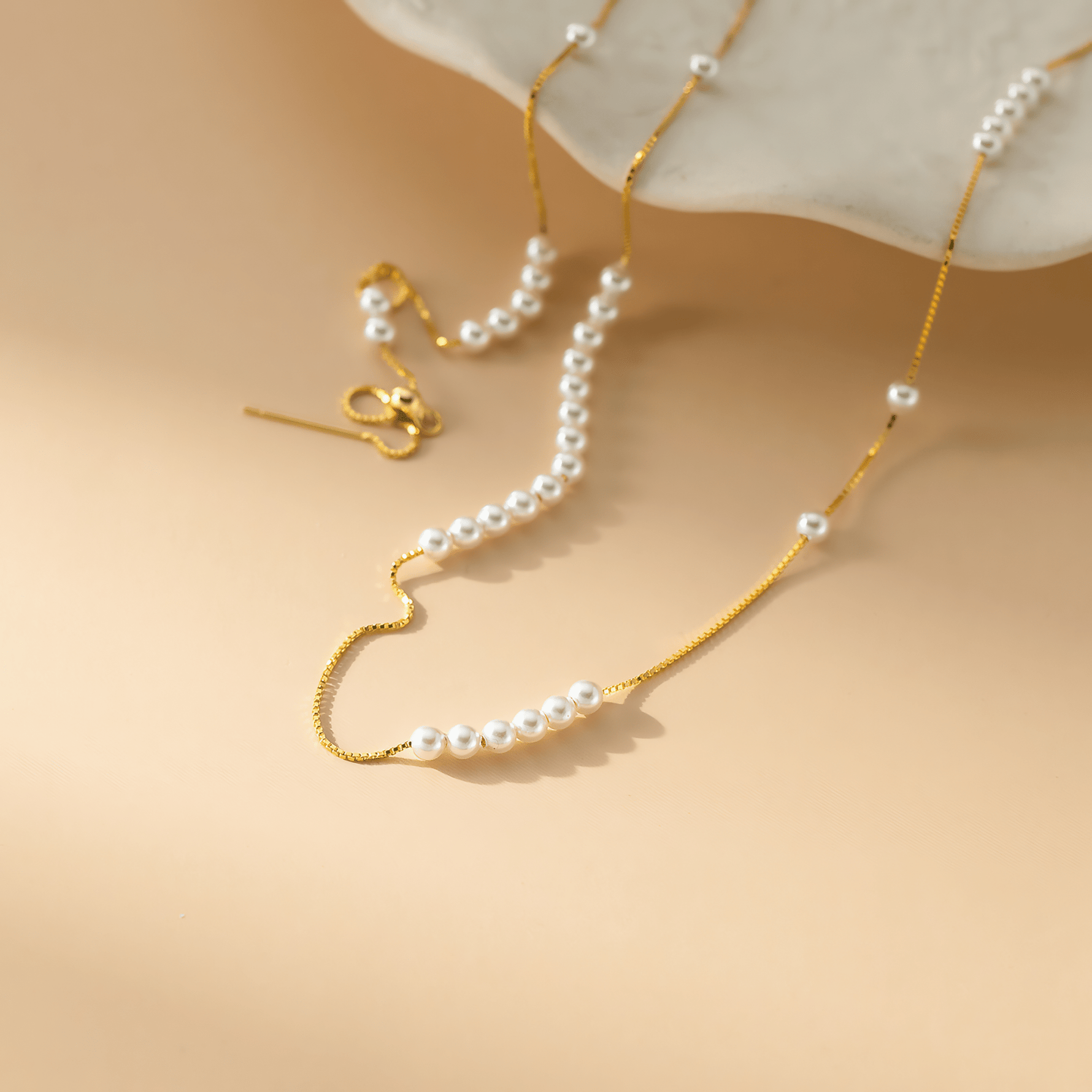 Layered Pearl Chain Necklace in Gold - Plated Sterling Silver - NAFALUXE