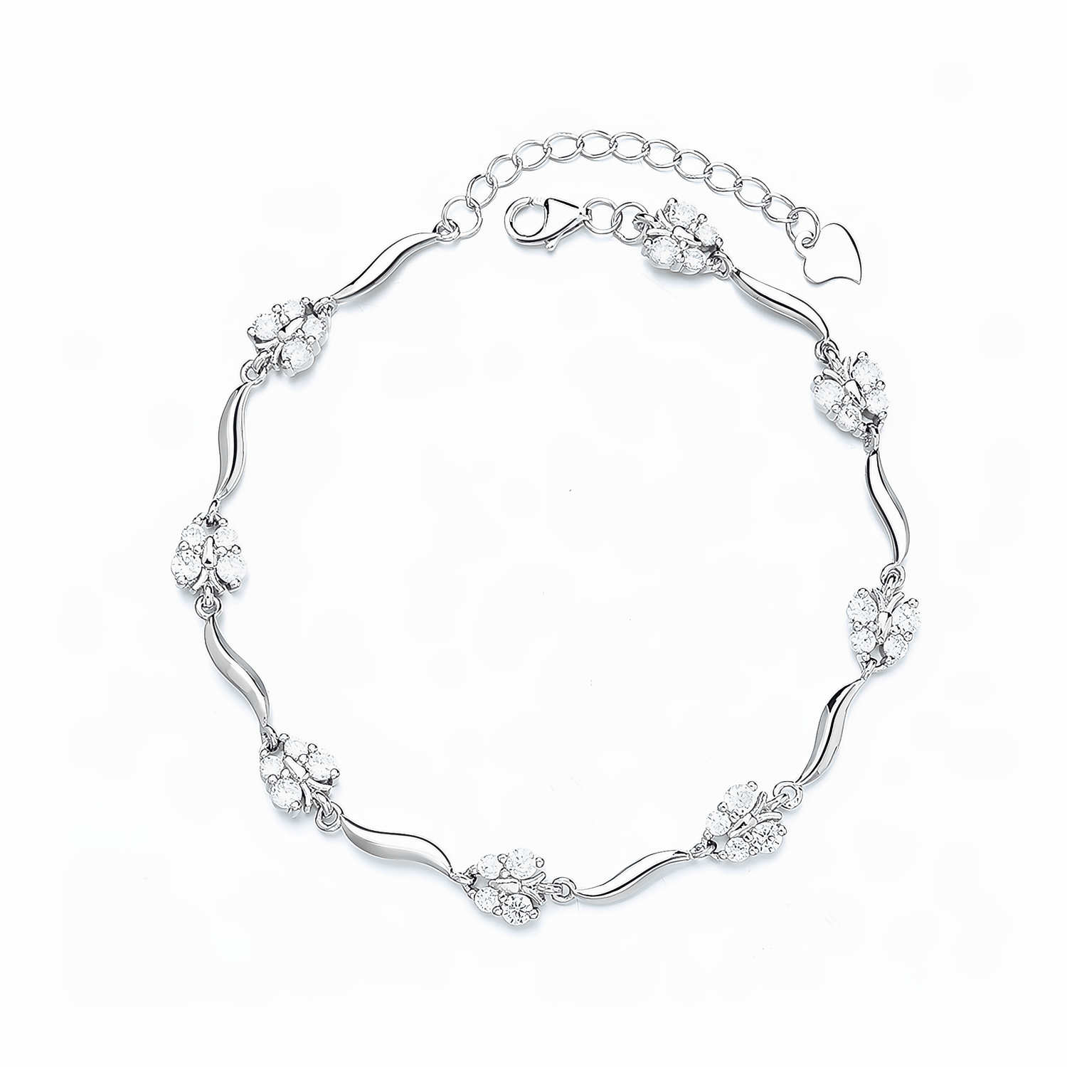Leaf Cluster Bracelet with Sparkling Cubic Zirconia Sterling Silver 925 - NAFALUXE