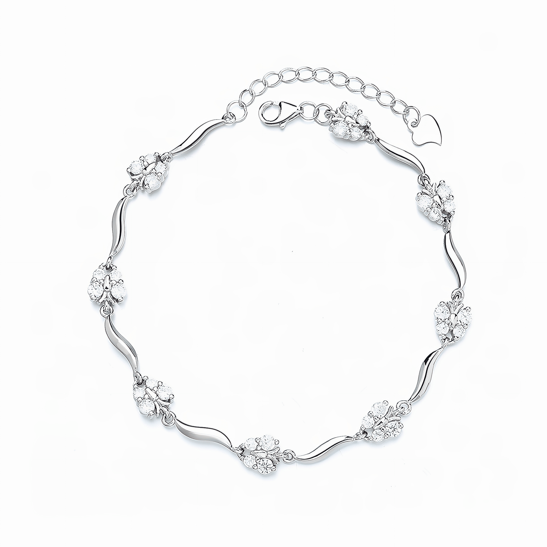 Leaf Cluster Bracelet with Sparkling Cubic Zirconia Sterling Silver 925 - NAFALUXE