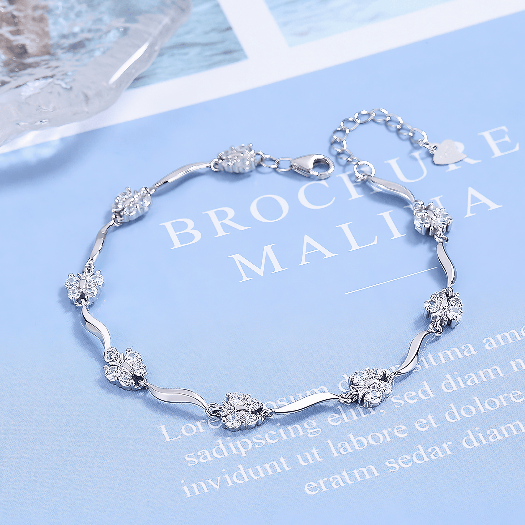 Leaf Cluster Bracelet with Sparkling Cubic Zirconia Sterling Silver 925 - NAFALUXE