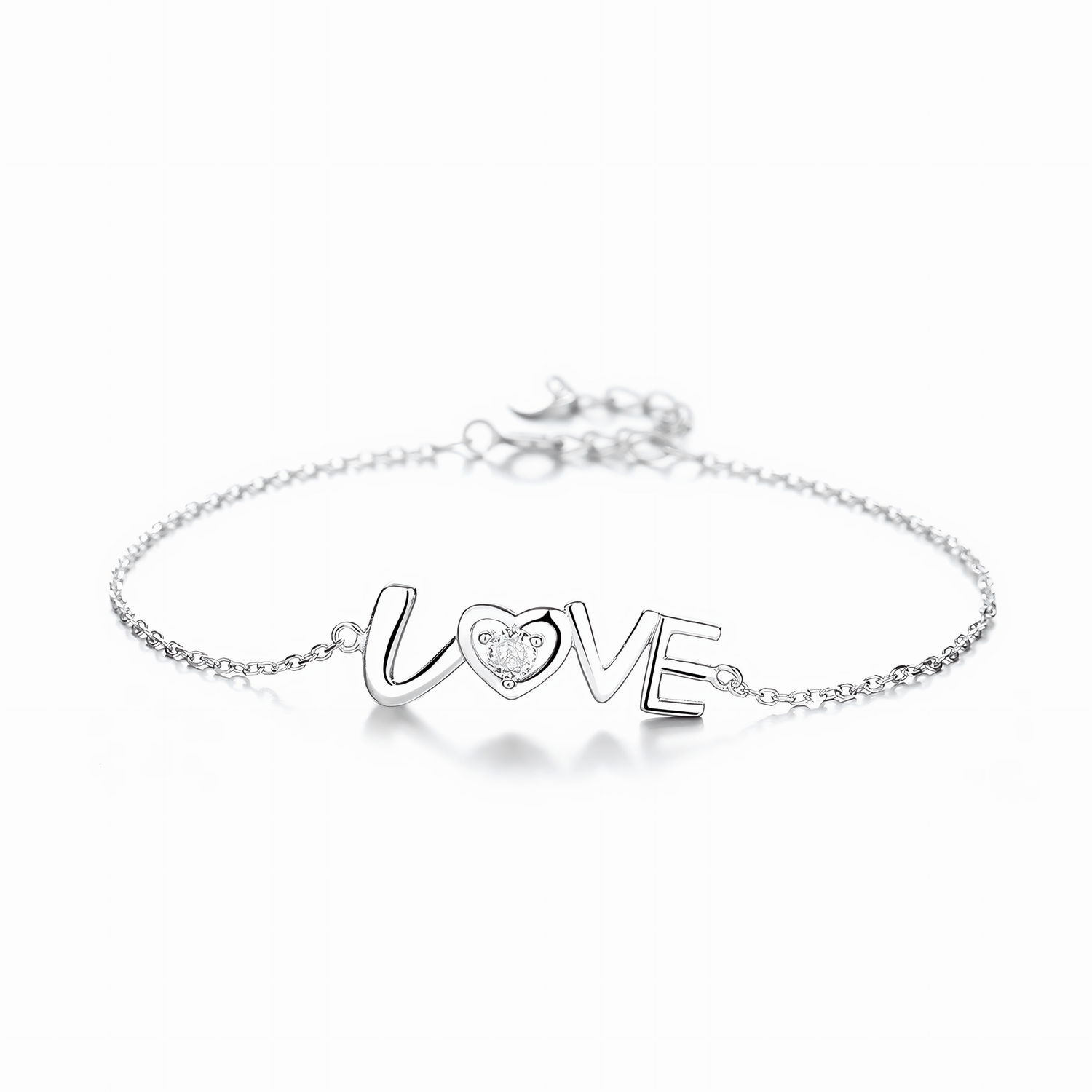 LOVE Bracelet with Heart - Shaped CZ Accent - NAFALUXE