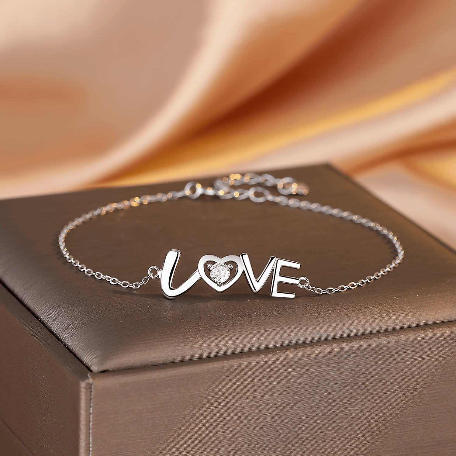 LOVE Bracelet with Heart - Shaped CZ Accent - NAFALUXE