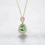 Collier avec pendentif en forme de poire vert émeraude, orné d'une pierre CZ de luxe, en argent sterling 925 plaqué or - NAFALUXE