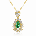 Collier avec pendentif en forme de poire vert émeraude, orné d'une pierre CZ de luxe, en argent sterling 925 plaqué or - NAFALUXE
