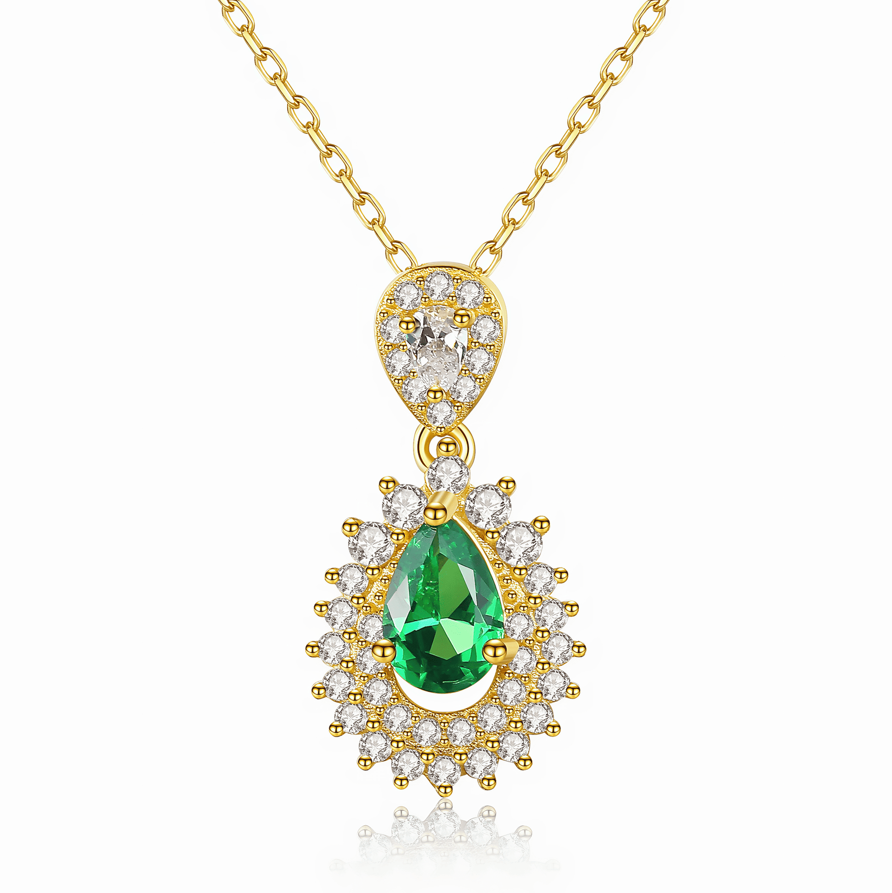 Collier avec pendentif en forme de poire vert émeraude, orné d'une pierre CZ de luxe, en argent sterling 925 plaqué or - NAFALUXE