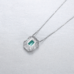Luxury Emerald - Cut Green CZ Halo Pendant Necklace in Sterling Silver - NAFALUXE