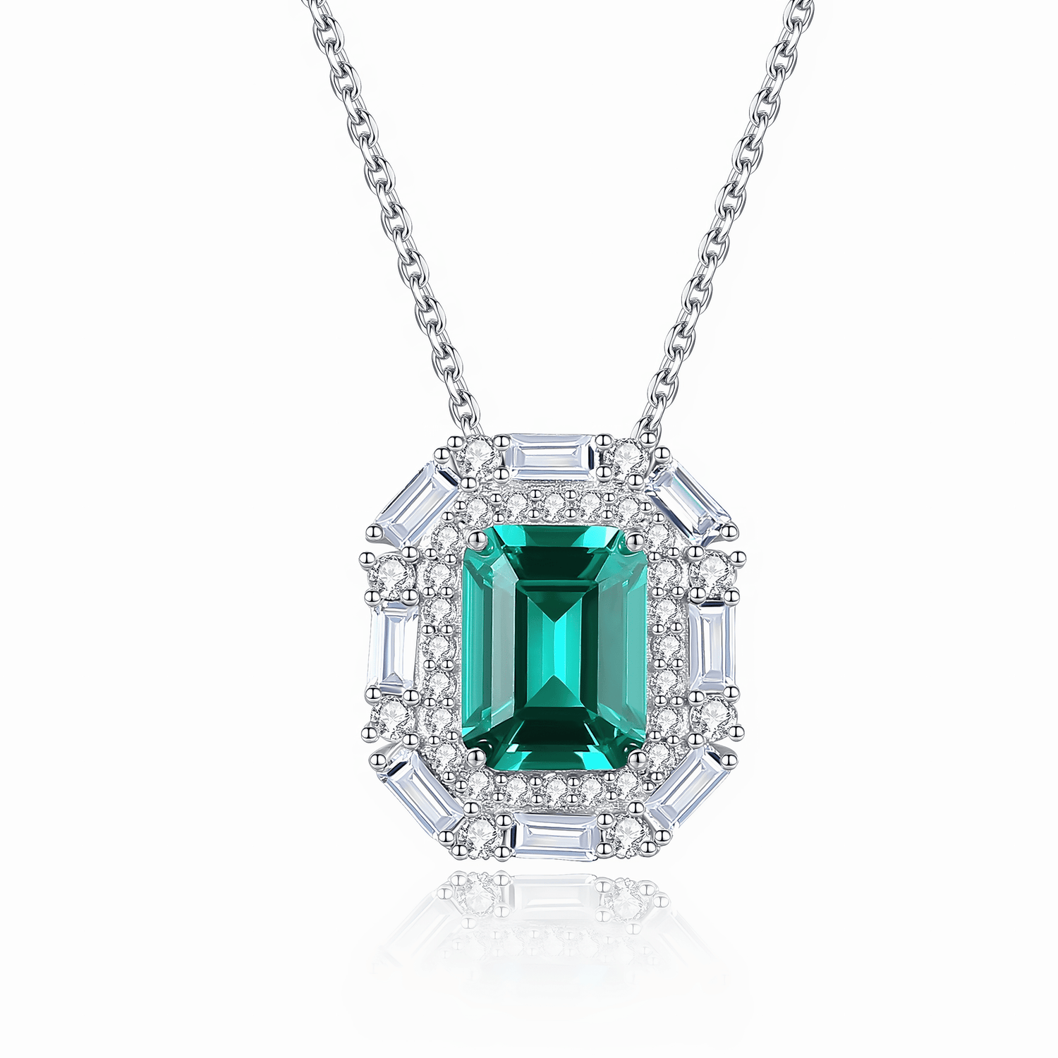 Collana con pendente di lusso con smeraldo - CZ verde con taglio a corona in argento sterling - NAFALUXE