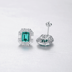 Luxury Emerald - Cut Green CZ Halo Stud Earrings in Sterling Silver - NAFALUXE