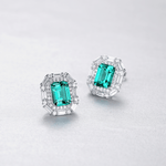 Luxury Emerald - Cut Green CZ Halo Stud Earrings in Sterling Silver - NAFALUXE