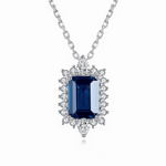 Collier pendentif de luxe en argent sterling avec saphir bleu et zircone cubique en halo - NAFALUXE