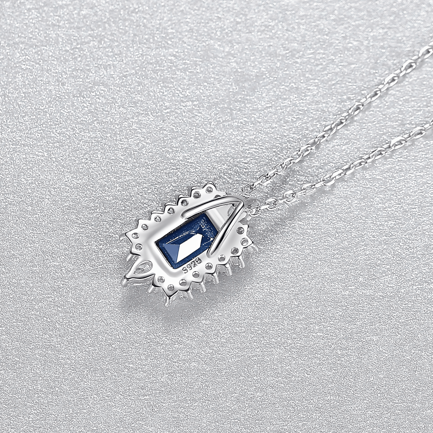 Luxury Sapphire Blue CZ Halo Pendant Necklace in Sterling Silver - NAFALUXE