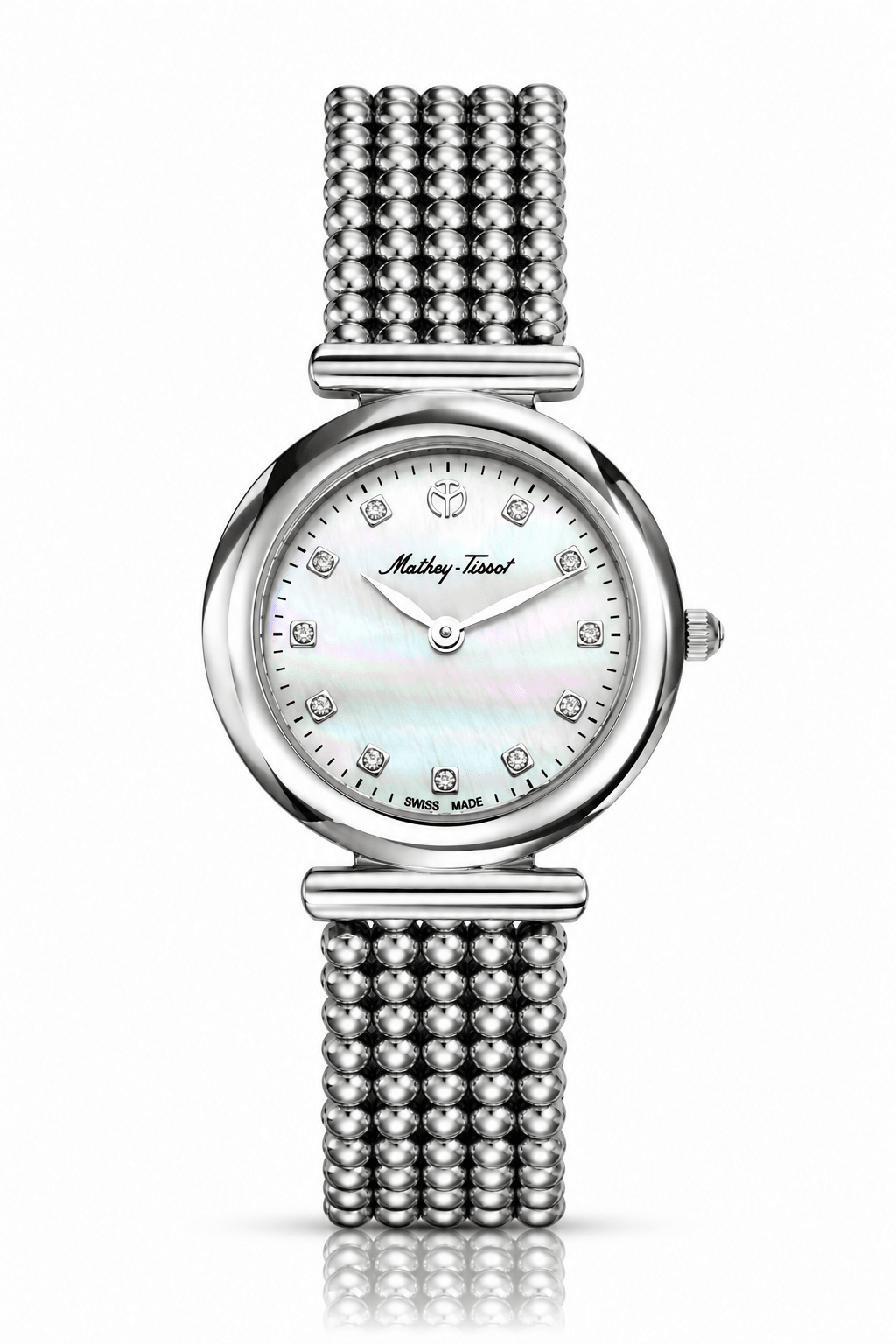 Mathey-Tissot Allure D539AI – Swiss Made Women's Quartz Watch, 28mm, Silver-Tone Stainless Steel, White Dial, Sapphire Crystal - NAFALUXE