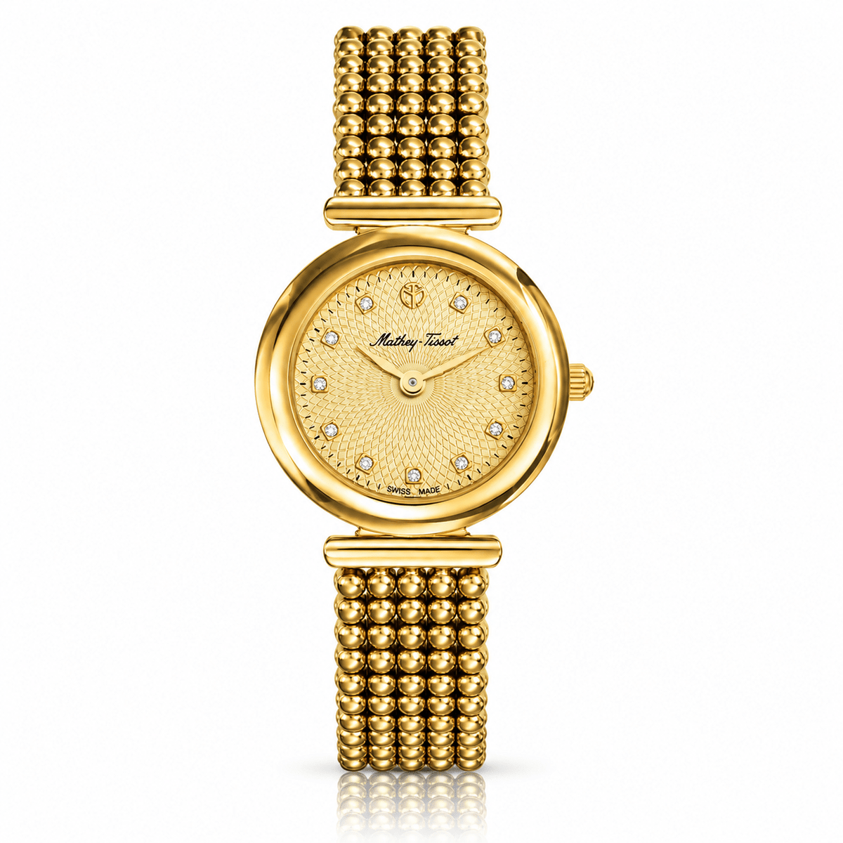 Mathey-Tissot Allure D539PDI – Swiss Made Women's Quartz Watch, 28mm, Yellow Gold-Plated Stainless Steel, Champagne Dial, Sapphire Crystal - NAFALUXE