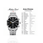 **Mathey-Tissot Ares Chrono H197CHAN – Men's Swiss Made Chronograph Watch, 42mm, Silver-Tone Stainless Steel, Black Dial, Sapphire Crystal** - NAFALUXE