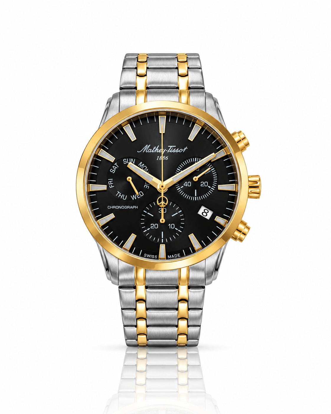Mathey-Tissot Ares Chrono H197CHBN – Men's Swiss Made Chronograph Watch, 42mm, Two-Tone Stainless Steel, Black Dial, Sapphire Crystal - NAFALUXE