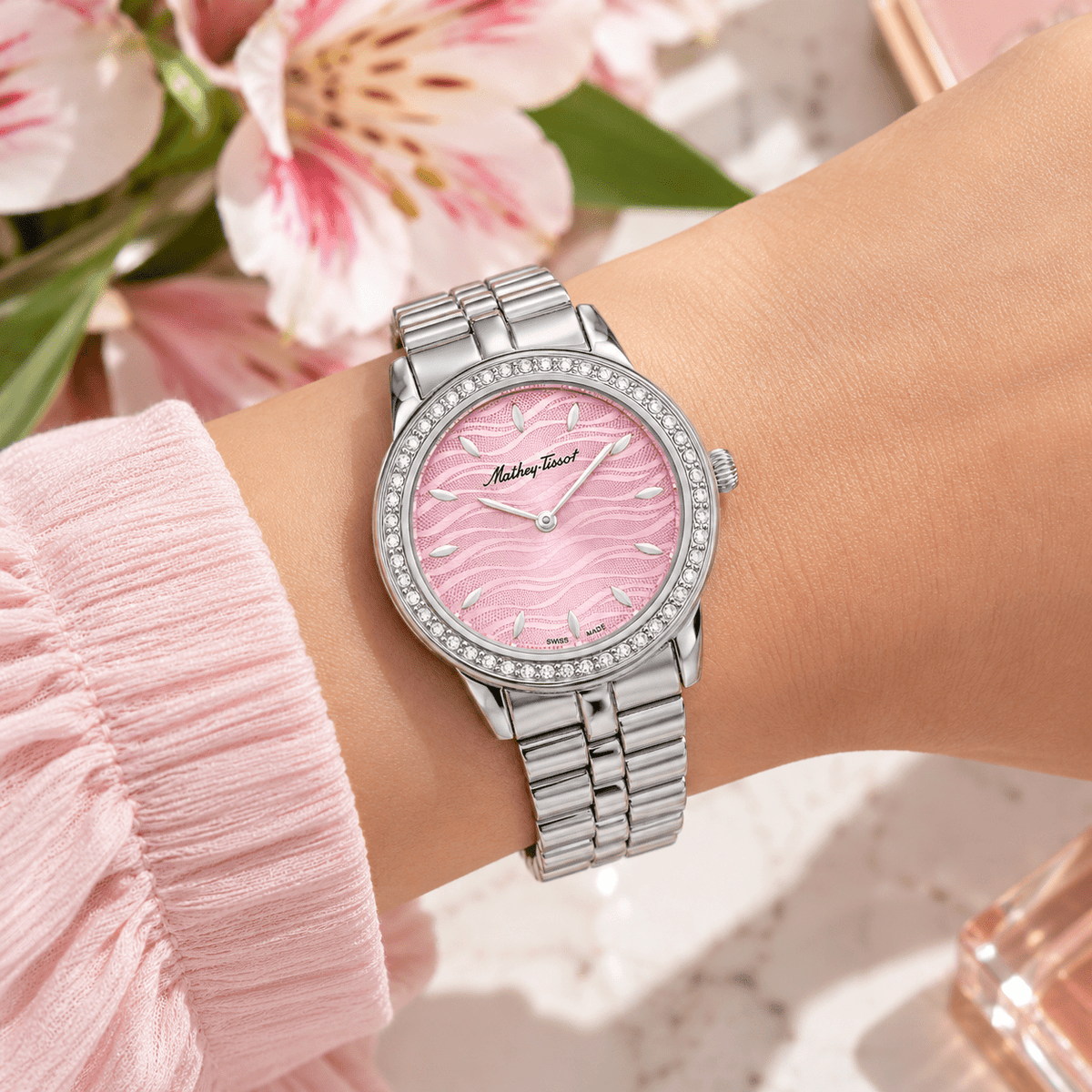 Mathey-Tissot Artemis D10860BPK – Women's Swiss Made Quartz Watch, Pink Dial, Silver Stainless Steel - NAFALUXE