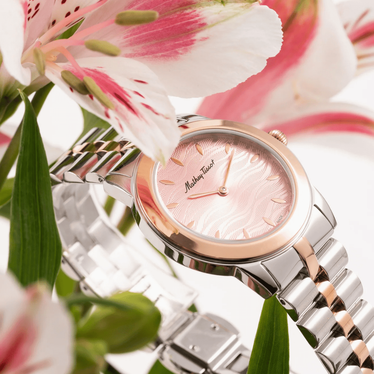 Mathey-Tissot Artemis D10860BPK – Women's Swiss Made Quartz Watch – Pink Dial – Two-Tone Rose Gold & Silver - NAFALUXE