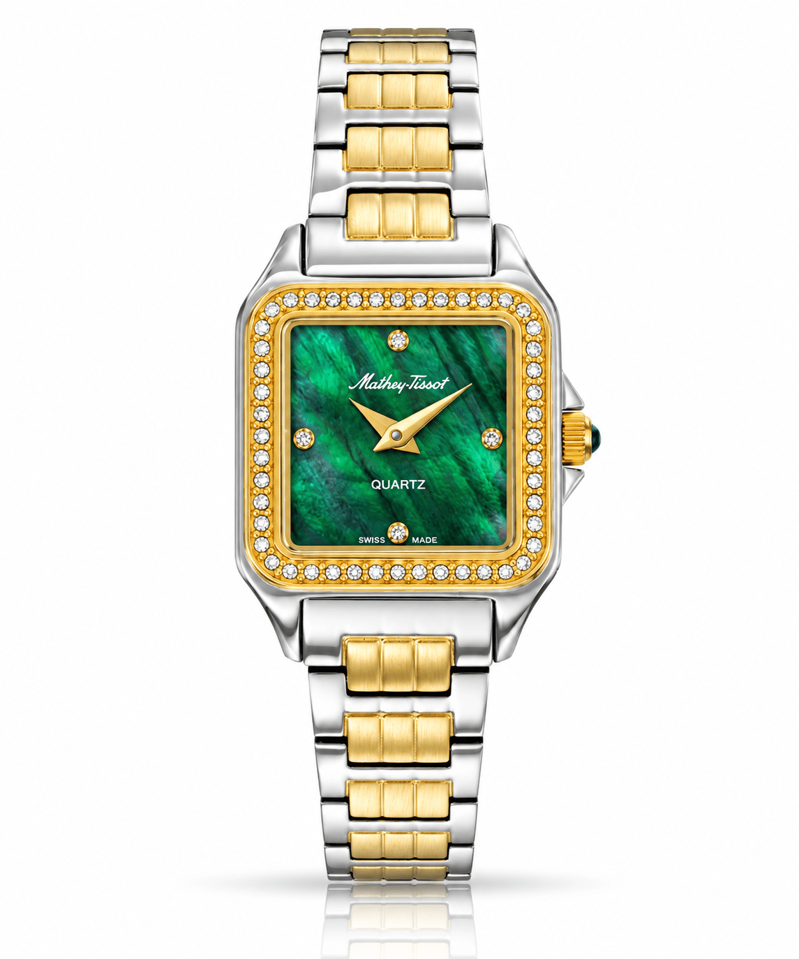 Mathey-Tissot Bella D971BQYV – Women's Swiss Made Quartz Watch | Green Dial | Two-Tone Silver & Gold | 24 mm - NAFALUXE