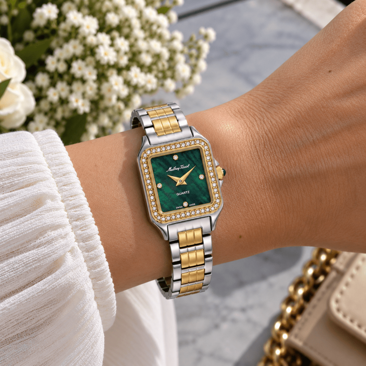 Mathey-Tissot Bella D971BQYV – Women's Swiss Made Quartz Watch | Green Dial | Two-Tone Silver & Gold | 24 mm - NAFALUXE
