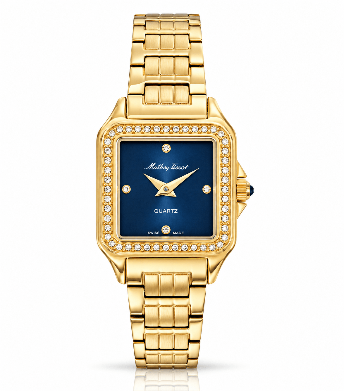 Mathey-Tissot Bella D971PQYBU – Women's Swiss Made Quartz Watch | Blue Dial | Yellow Gold Plated | Zirconium Bezel - NAFALUXE