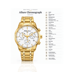 Mathey-Tissot Men's Swiss Made Chronograph Watch – 42mm, Yellow Gold-Plated Stainless Steel, White Dial, Sapphire Crystal - NAFALUXE