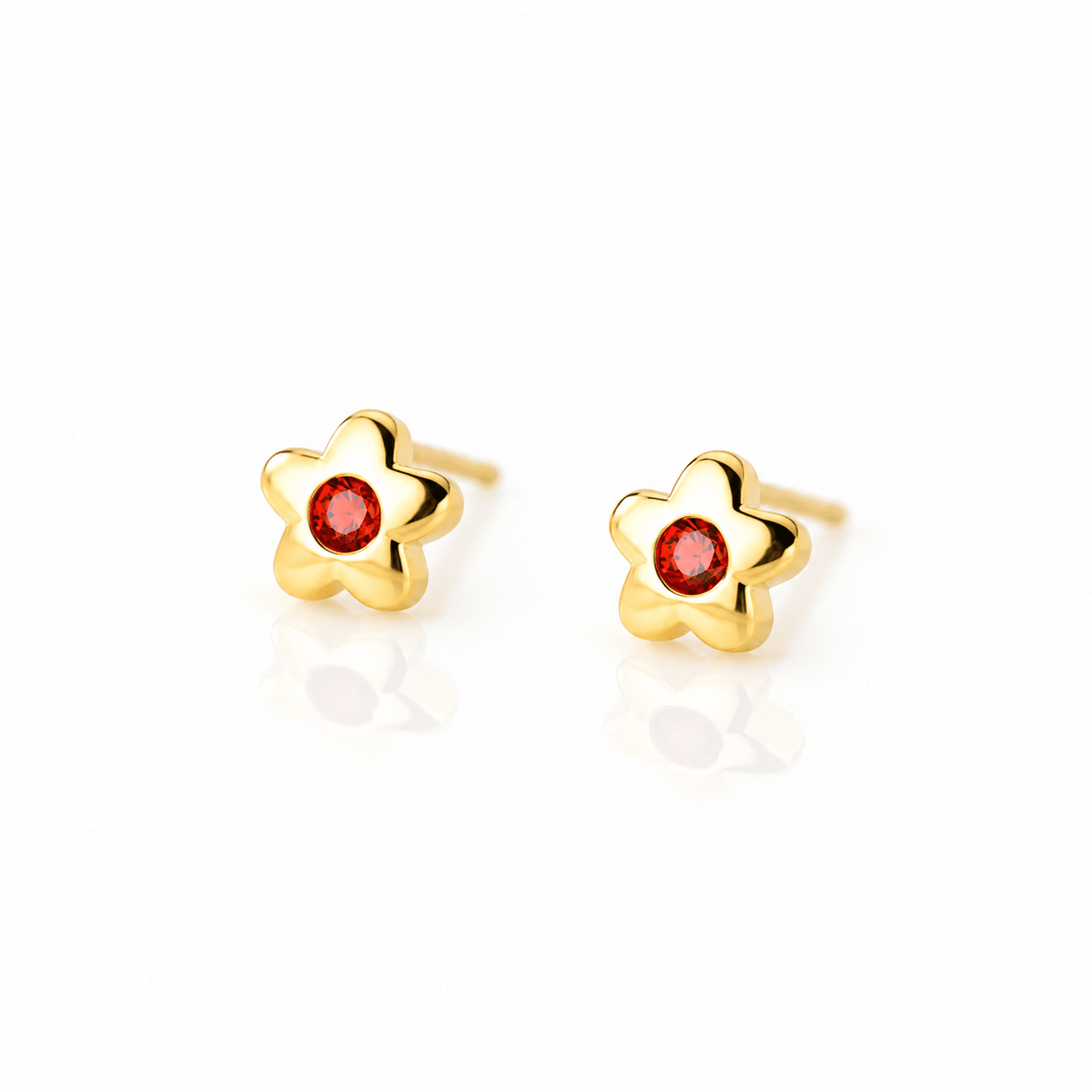 Minimalist Daisy Stud Earrings – 925 Sterling Silver Flower Earrings with Red CZ - NAFALUXE