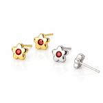 Minimalist Daisy Stud Earrings – 925 Sterling Silver Flower Earrings with Red CZ - NAFALUXE