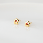 Minimalist Daisy Stud Earrings – 925 Sterling Silver Flower Earrings with Red CZ - NAFALUXE