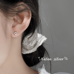 Minimalist Daisy Stud Earrings – 925 Sterling Silver Flower Earrings with Red CZ - NAFALUXE