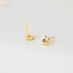 Minimalist Daisy Stud Earrings – 925 Sterling Silver Flower Earrings with Red CZ - NAFALUXE