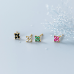 Minimalist Four - Petal CZ Flower Stud Earrings – 925 Sterling Silver Gold Plated - NAFALUXE