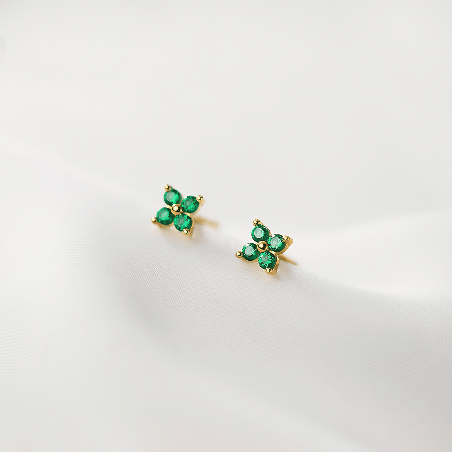 Minimalist Four - Petal CZ Flower Stud Earrings – 925 Sterling Silver Gold Plated - NAFALUXE