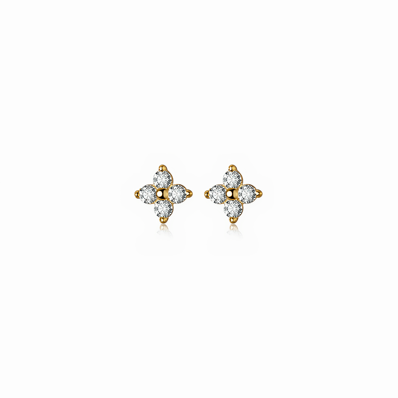 Minimalist Four - Petal CZ Flower Stud Earrings – 925 Sterling Silver Gold Plated - NAFALUXE