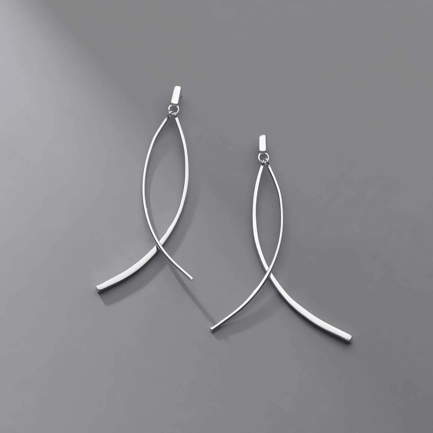Minimalist Sterling Silver Fishbone Drop Earrings – Modern Abstract Dangle Earrings - NAFALUXE