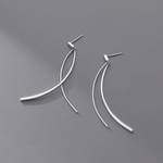 Minimalist Sterling Silver Fishbone Drop Earrings – Modern Abstract Dangle Earrings - NAFALUXE