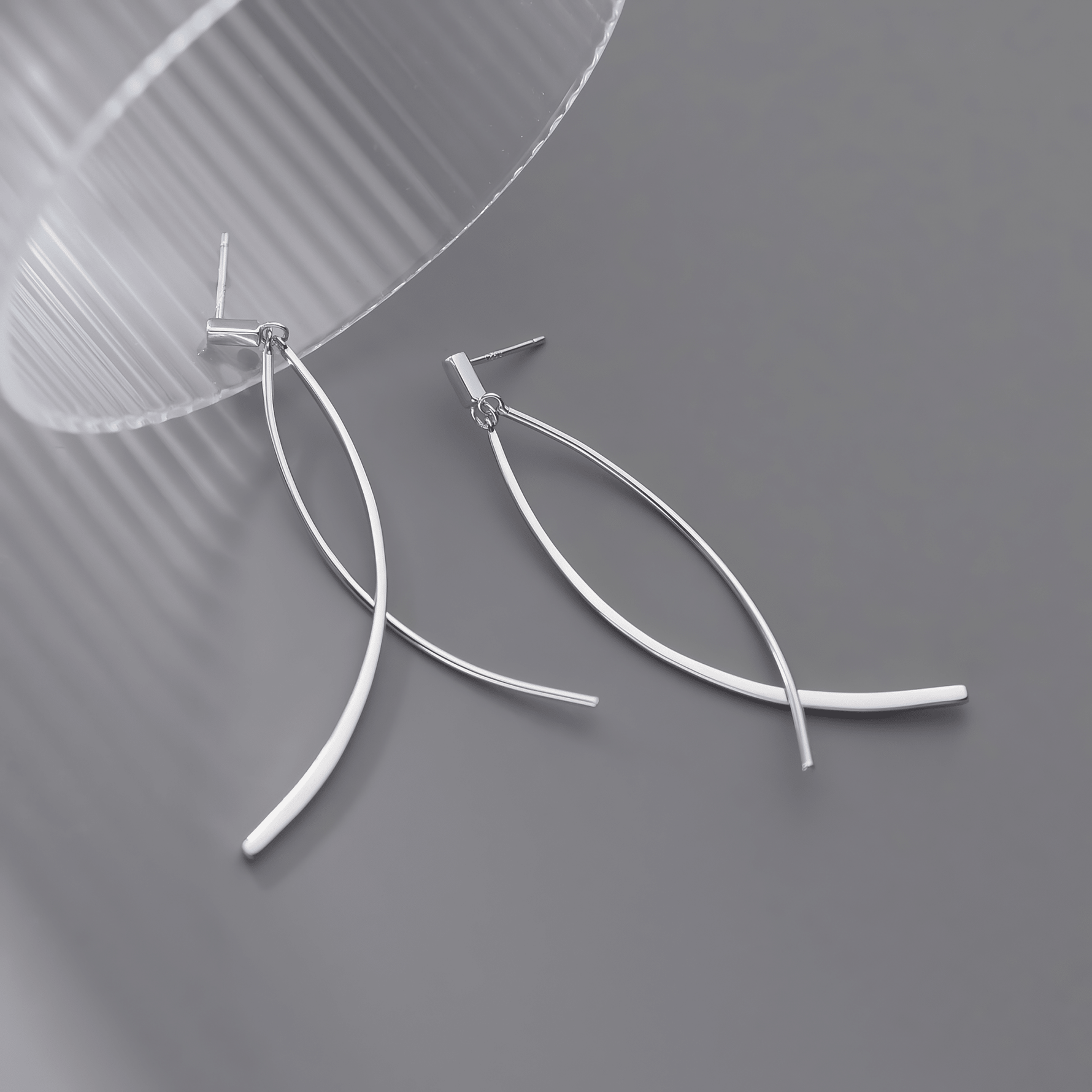 Minimalist Sterling Silver Fishbone Drop Earrings – Modern Abstract Dangle Earrings - NAFALUXE