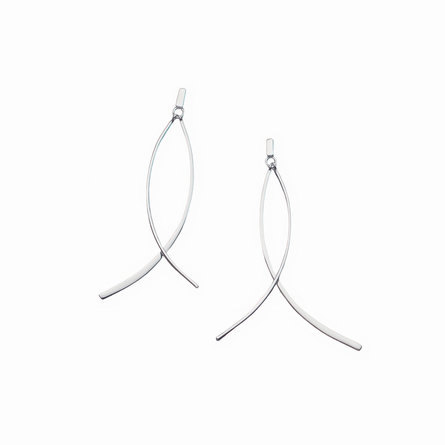 Minimalist Sterling Silver Fishbone Drop Earrings – Modern Abstract Dangle Earrings - NAFALUXE