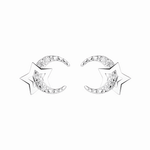 Moon & Star Stud Earrings – 925 Sterling Silver with Sparkling CZ Detail - NAFALUXE